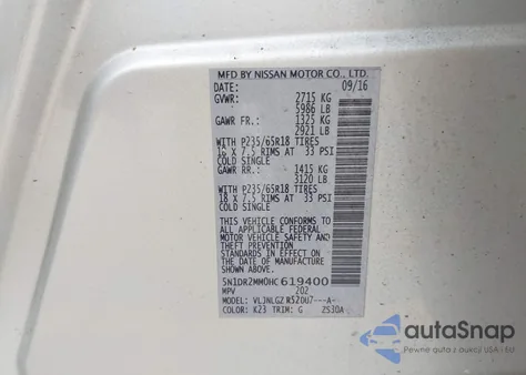 2017 Nissan Pathfinder Sl from USA, damaged, VIN 5N1DR2MM0HC619400